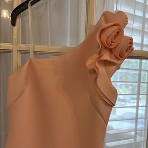 Betsy Adam  soft pink One-Shoulder Dress with Rosette Detail Sz 4